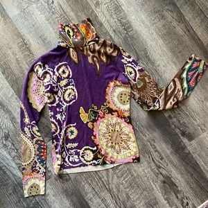 Etro Silk/Cashmere Paisley Print Turtle Neck
